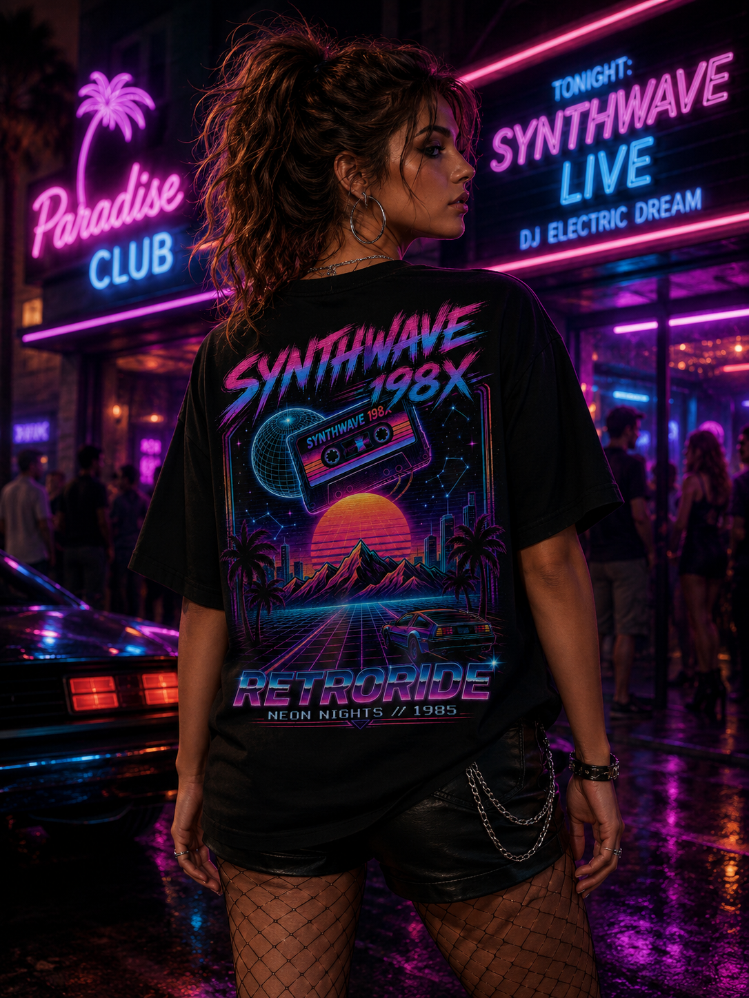Synthwave 198X Retroride Neon Nights Tee