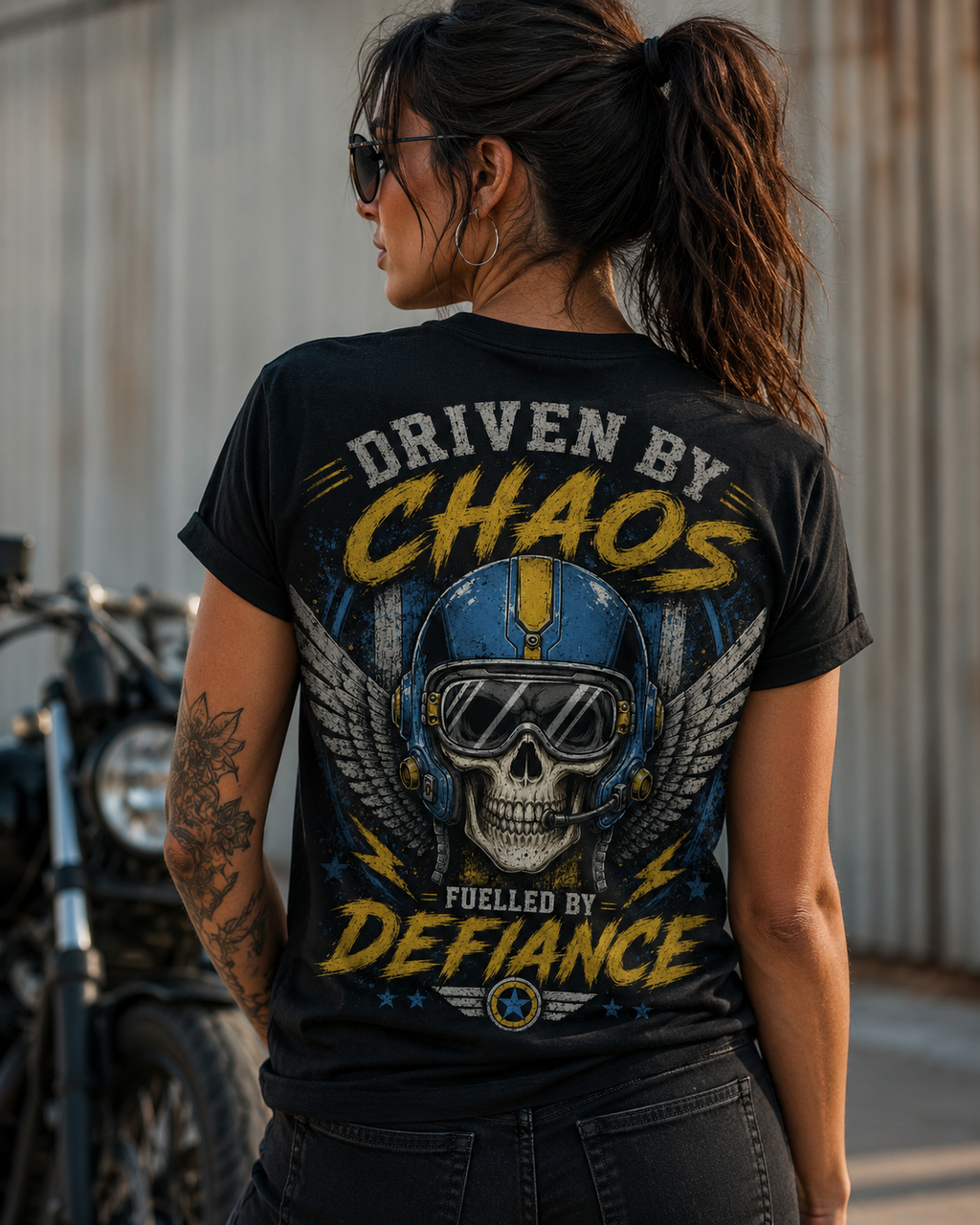 Blue Moto Skull Operator Tee