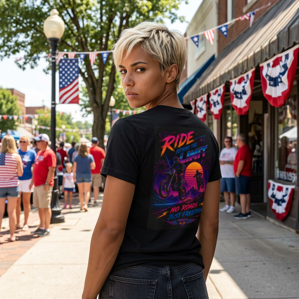 Ride Beyond the Limit Synthwave Motocross Tee